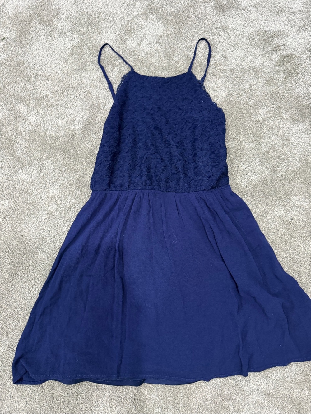 Lily Rose Navy Textured Bodice Spaghetti Strap Dress